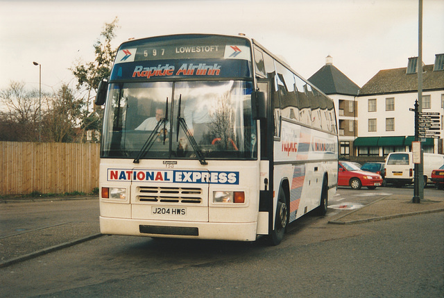 Wessex (National Express contractor) 158 (J204 HWS) at Thetford - 18 Feb 1995