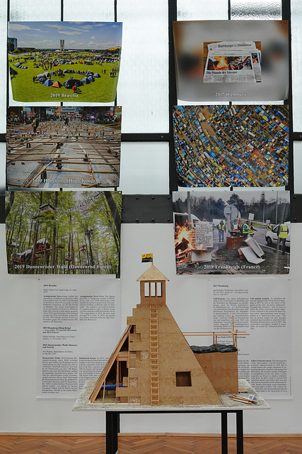 Model of a climate protest pyramid, Wien 2021, plus stills form other world events