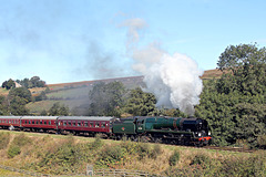 Bulleid West Country class 34028 EDDYSTONE climbing up from Goathland with 2P05 11.37 Grosmont - Pickering 28th September 2024.