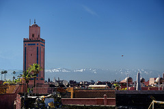 Mosquée Ben Youssef, Marrakech. Haut Atlas en arrière plan.