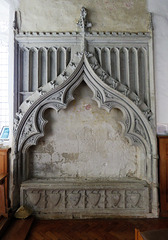 sible hedingham church, essex , cenotaph of condottiere sir john hawkwood +1394, a tanner's son who married the daughter of the duke of milan,  portrayed in a fresco by uccello in florence cathedral near his tomb.)