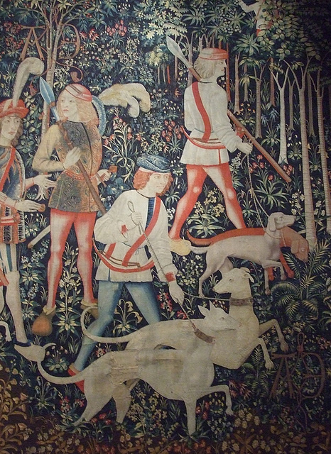 Detail from The Hunters Enter the Woods- The Unicorn Tapestries in the Cloisters, October 2010