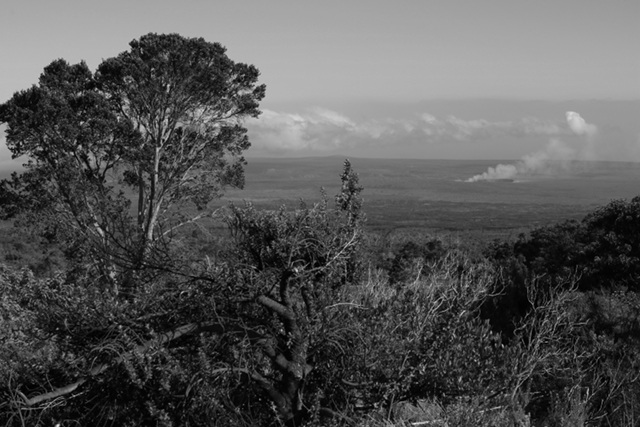 Kilauea volcano's Halema'uma'u crater seen from Mauna Loa, Hawai'i Volcanoes National Park