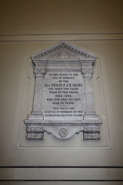 Memorial to the Rev Phillip Hains, St George's Church, Wigan