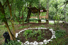 Bulgaria, Blagoevgrad, The Canopy with Benches for Rest in the Park of Bachinovo