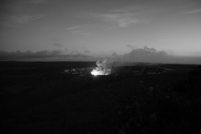 Magma visible in Kilauea's Halema'uma'u crater just after sunset