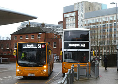 Sanders Coaches 525 (BV22 HBO) and 129 (EC23 SHA) in Norwich bus station - 9 Feb 2024 (P1170459)