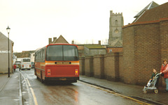 Eastern Counties and Premier Travel vehicles in Mildenhall – 18 Dec 1993 (210-24)