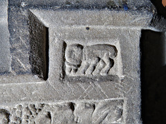 sandiacre church, derbs; c14 font, tiny beastie