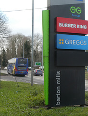 Prospect Coaches (Megabus contractor) PR73 EMA at Fiveways, Barton Mills - 13 Jan 2024 (P1170278)