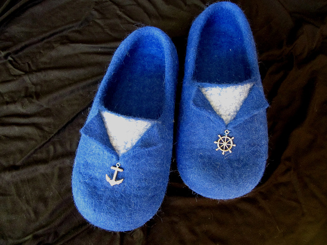 marine blue felted slippers