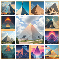 Un collage de pyramides futuristes avec l’IA