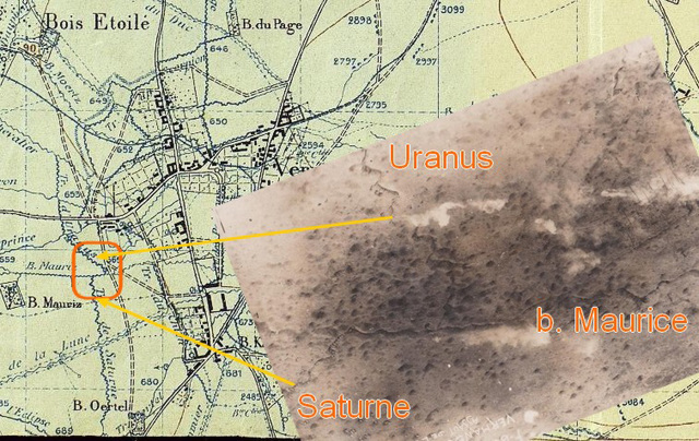Le point 665 est la jonction des tranchées Uranus et Saturne sur le boyau Maurice, à Vermandovillers