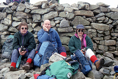 Stephen Drury,Jim Simpson & Sue Drury at summit of Scafell Pike 3210ft