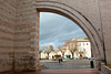 Italy, Assisi, Passage to Piazza Santa Chiara through the Arch of Basilica di Santa Chiara