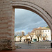 Italy, Assisi, Passage to Piazza Santa Chiara through the Arch of Basilica di Santa Chiara