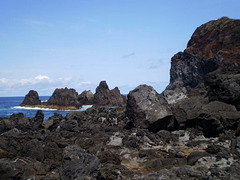 Sharp rocks along the coast.