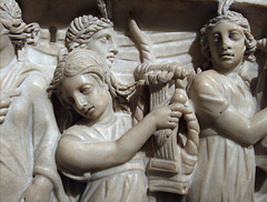 Detail of the Marble Sarcophagus with the Contest between the Muses and Sirens in the Metropolitan Museum of Art, December 2010