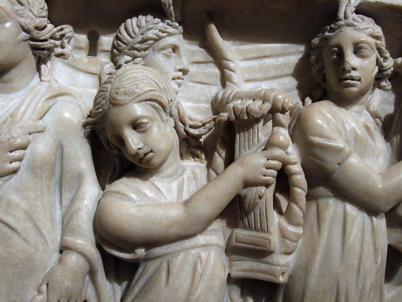 Detail of the Marble Sarcophagus with the Contest between the Muses and Sirens in the Metropolitan Museum of Art, December 2010