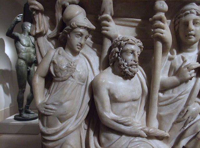 Detail of the Marble Sarcophagus with the Contest between the Muses and Sirens in the Metropolitan Museum of Art, December 2010