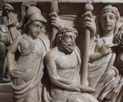 Detail of the Marble Sarcophagus with the Contest between the Muses and Sirens in the Metropolitan Museum of Art, December 2010