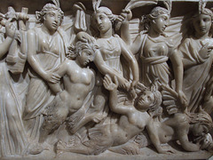 Detail of the Marble Sarcophagus with the Contest between the Muses and Sirens in the Metropolitan Museum of Art, December 2010