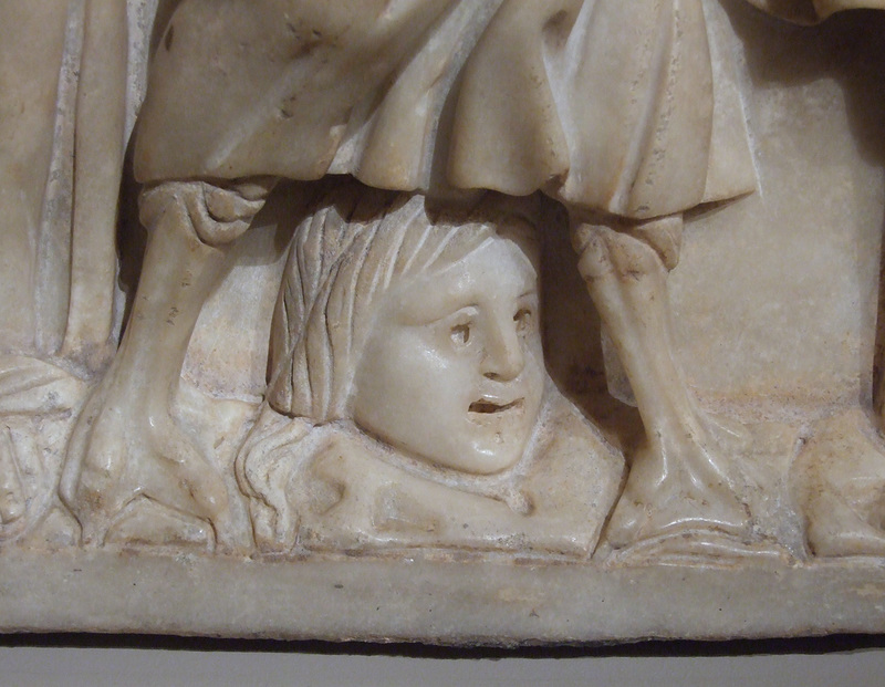 Detail of the Marble Sarcophagus with the Contest between the Muses and Sirens in the Metropolitan Museum of Art, December 2010