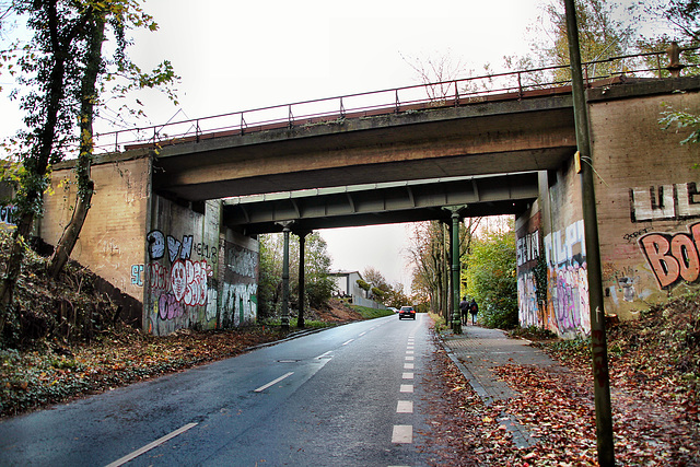 Tenthoffstraße, alte Eisenbahnbrücken der ehem. Zechenbahn Constantin (Bochum-Grumme) / 11.11.2023