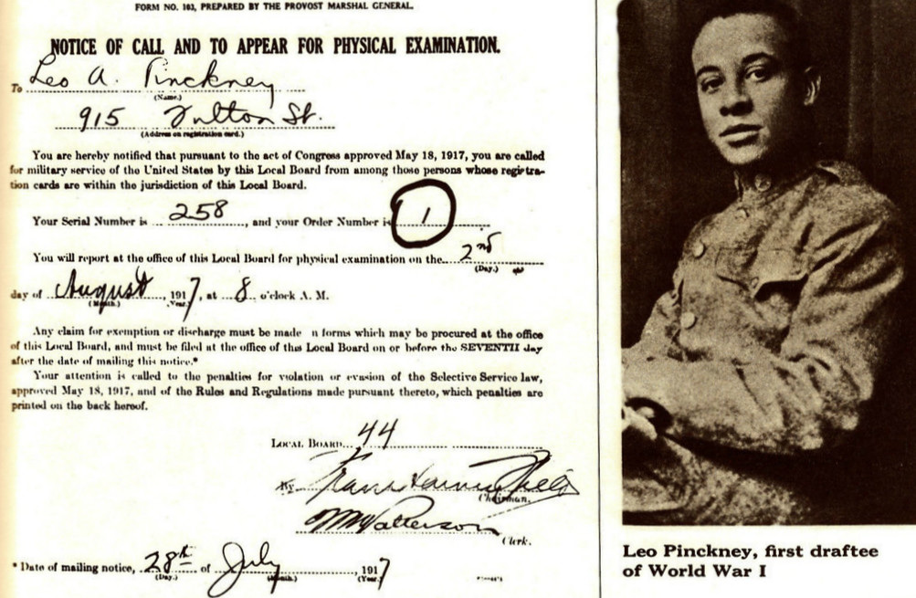 First Draftee of WWI: Leo A. Pinckney
