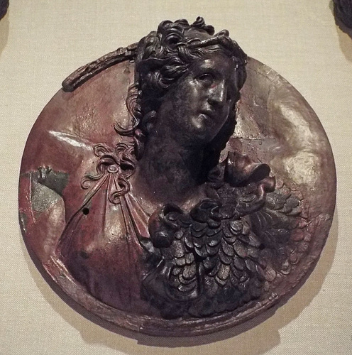 Detail of the Bronze Roundel with Athena and 4 Animal Heads in the Metropolitan Museum of Art, June 2016