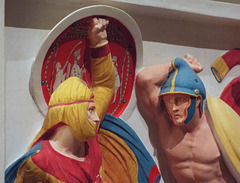 Detail of the Color Reconstruction of The Alexander Sarcophagus: Frieze with Greeks vs. Persians in the Metropolitan Museum of Art, December 2022