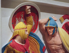 Detail of the Color Reconstruction of The Alexander Sarcophagus: Frieze with Greeks vs. Persians in the Metropolitan Museum of Art, December 2022