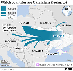 UKR - refugee flows map , 2nd March 2022