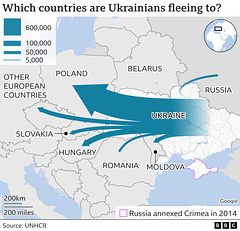 UKR - refugee flows map, 4th March 2022