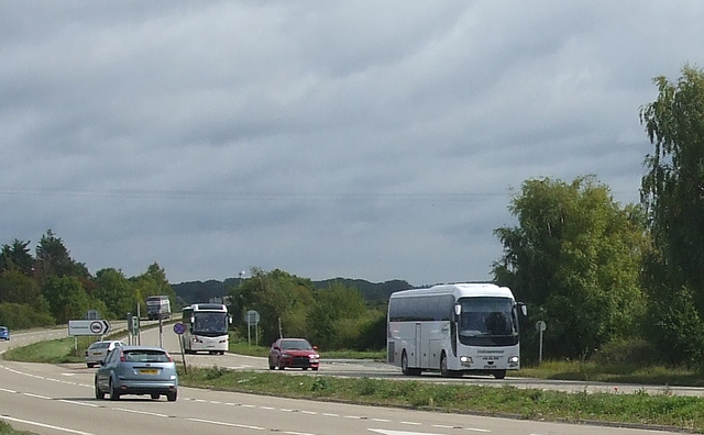 DSCF9745 Coaches on the A11 between Barton Mills and Red Lodge - 14 Sep 2017