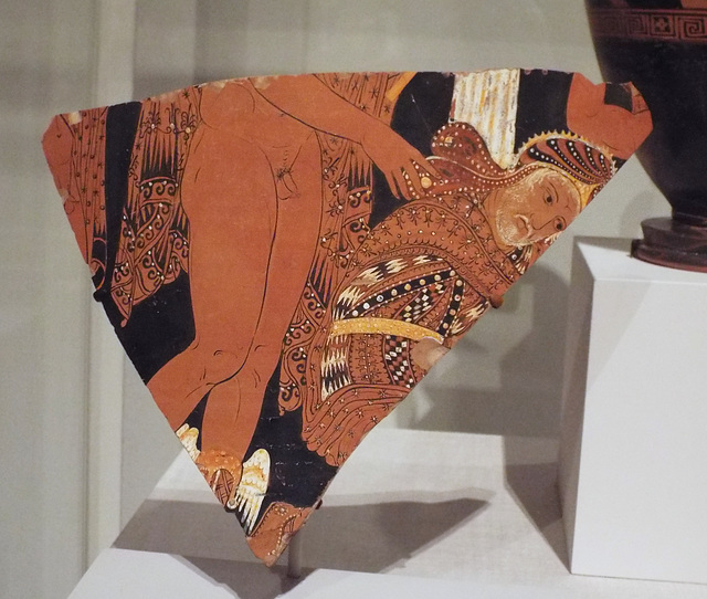 Fragment of a Terracotta Calyx-Krater Attributed to the Black Fury Painter in the Chroma Exhibition in the Metropolitan Museum of Art, December 2022