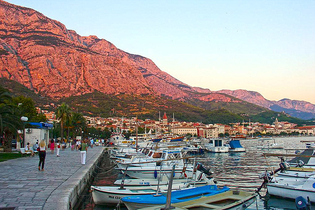 The port of Makarska (Croatia) at sunset