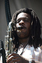 Saxophonist on the Porch Stage, with the Amasa Hines band