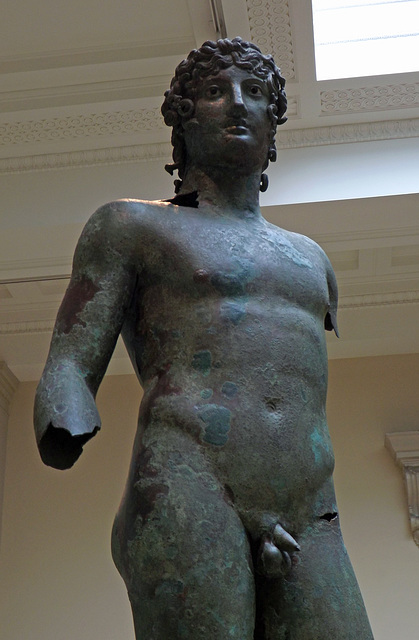 Detail of a Bronze Statue of a Young Man in the British Museum, April 2013