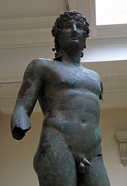 Detail of a Bronze Statue of a Young Man in the British Museum, April 2013