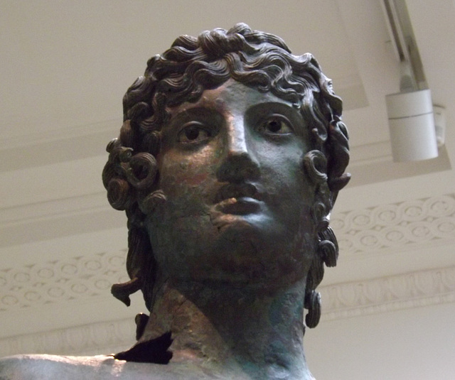 Detail of a Bronze Statue of a Young Man in the British Museum, April 2013