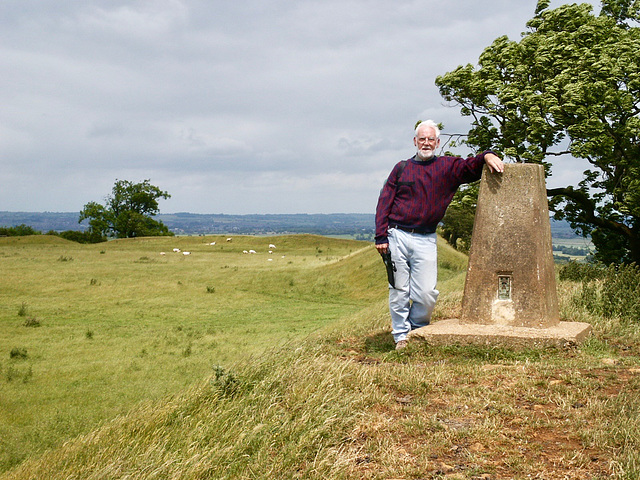 A windy Burrough Hill Trig Point (210m)