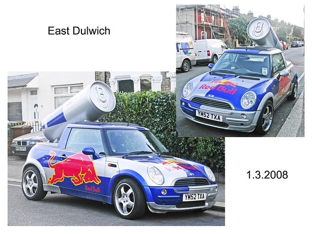 Mini Cooper Red Bull can car - East Dulwich 1 3 2008
