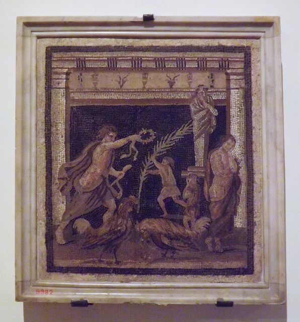 Mosaic with a Cock Fight between Personifications of Victory and Defeat in the Naples Archaeological Museum, July 2012