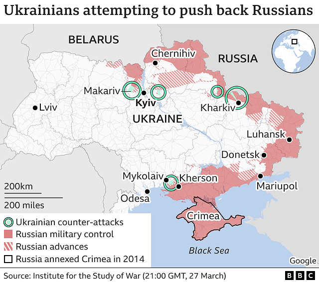 UKR - counterattack areas , 27th March 2022