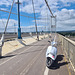 Scooter riding on the Severn Bridge