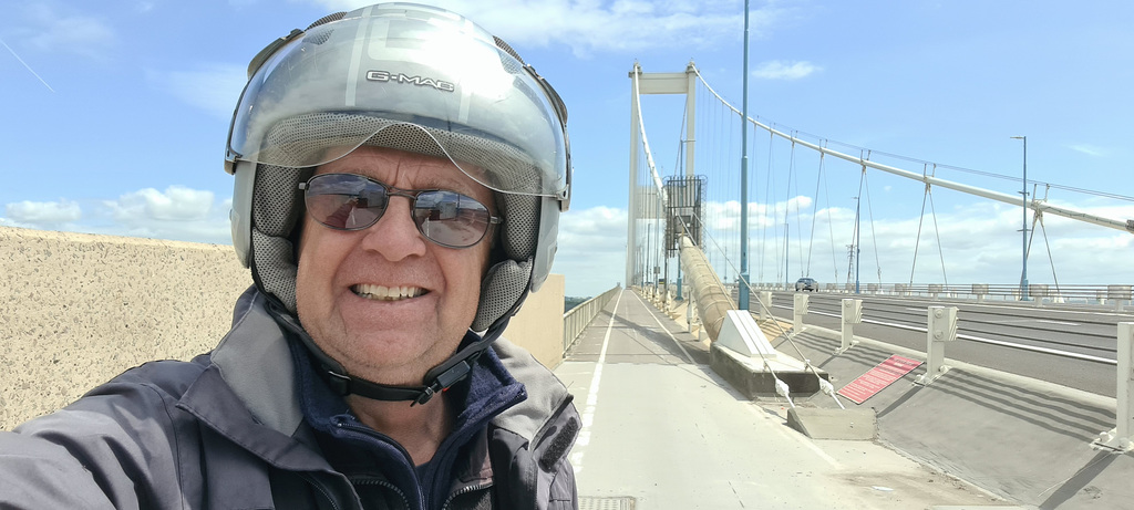 Scooter riding on the Severn Bridge