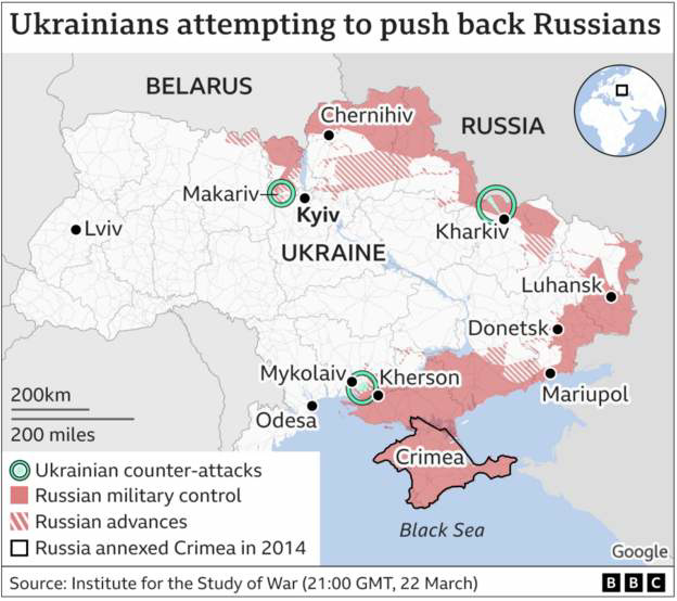 UKR - overview & counterattacks, 22nd March 2022