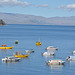 Bolivia, Titicaca Lake, Boats in the Bay of Copacabana