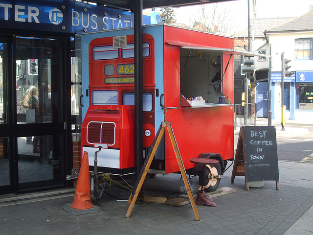 DSCF3058 Refreshment van masquerading as a bus in a couple of streets masquerading as a ‘bus station'! (Colchester) - 8 Apr 2016